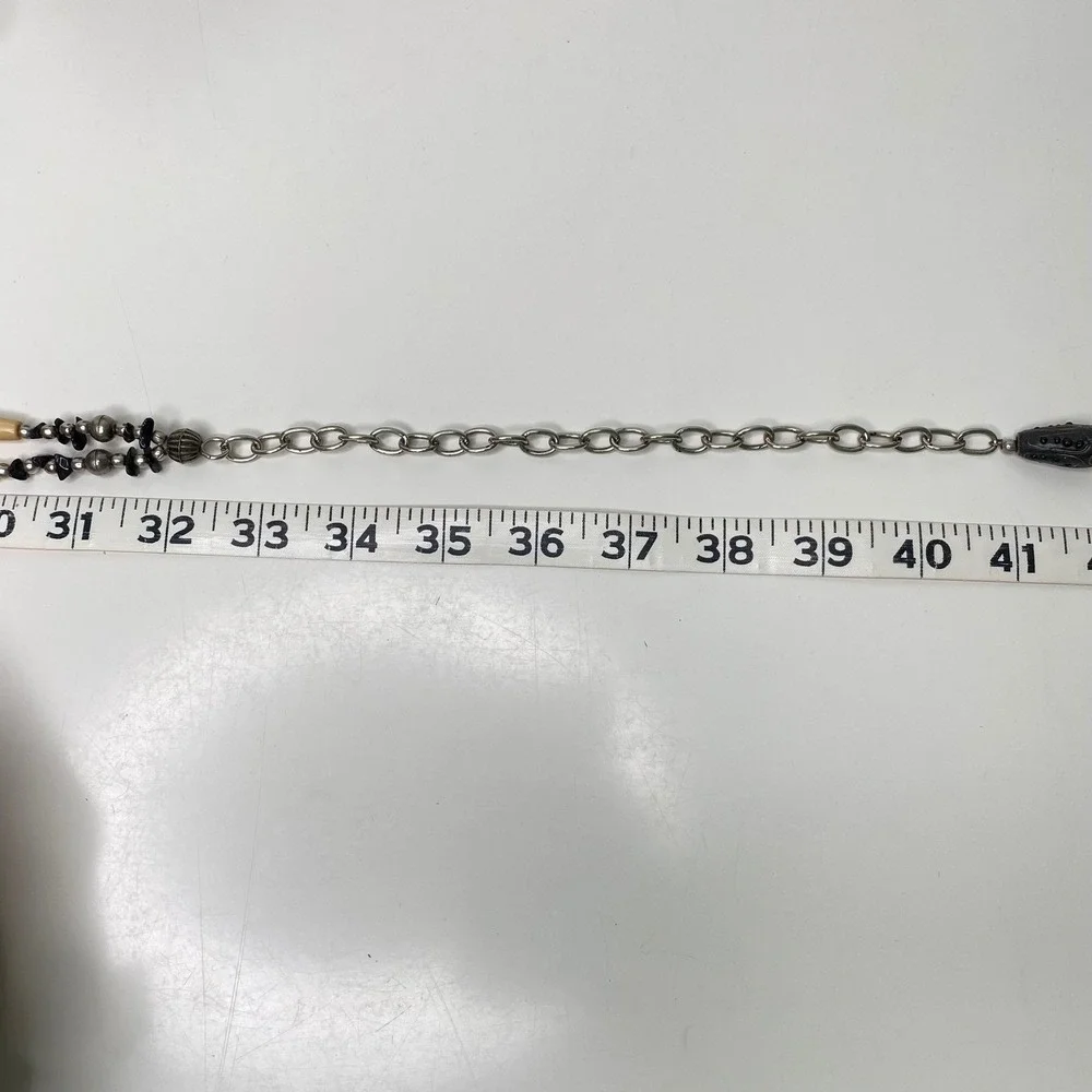 Nine West Boho‎ Statement Beaded Belt/Long Necklace Stone Silver Tone  33-40